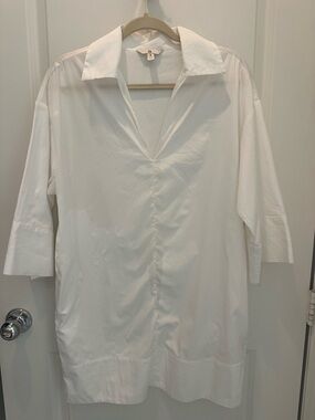 Banana Republic White V-Neck Popover Shirt Dress